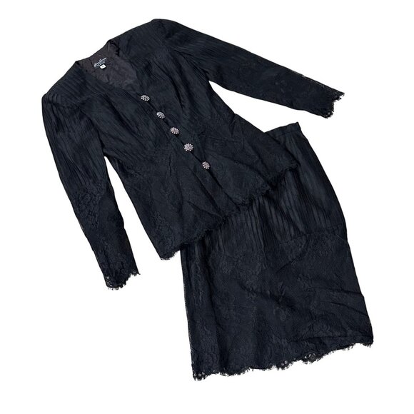 Karen Lawrence by Matthew Dresses & Skirts - Vintage Black Lace Blazer Skirt Suit Set Size 4 Karen Lawrence by Matthew 1980s
